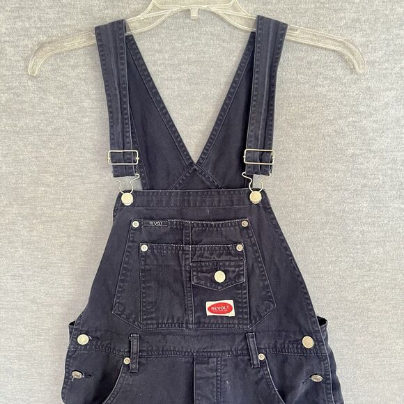 Revolt Y2K Blue Shortalls Womens Medium Shorts Jeans Denim Overalls Vintage 90s - Picture 2 of 10